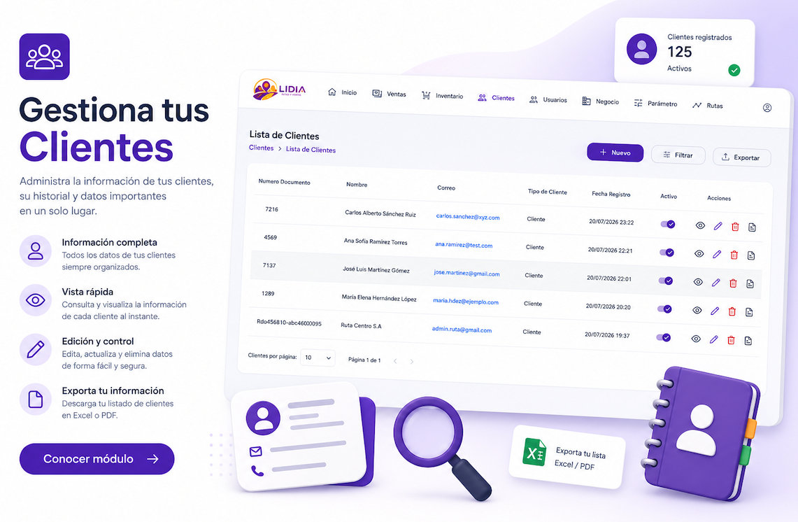 Vista previa de la pantalla Clientes